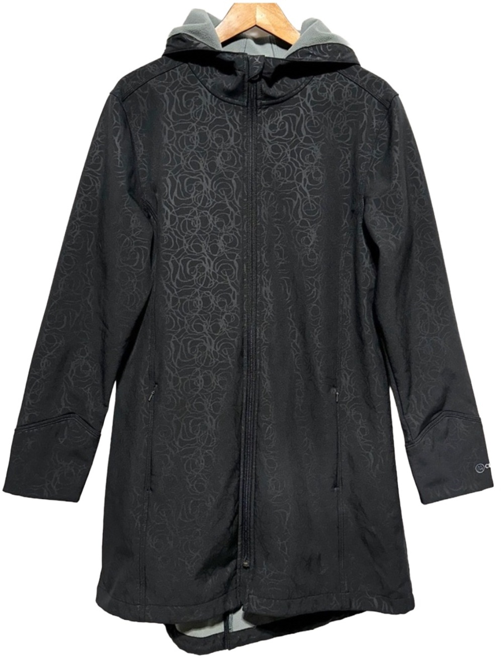CLOUDVEIL Black Floral Softshell Fleece Lined Longline Hooded Jacket XL